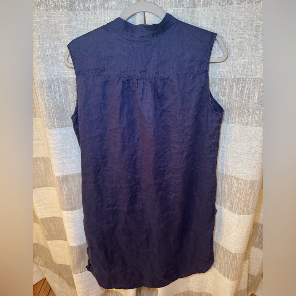Neiman Marcus 100% linen sleeveless tunic top in navy blue - Picture 4 of 7